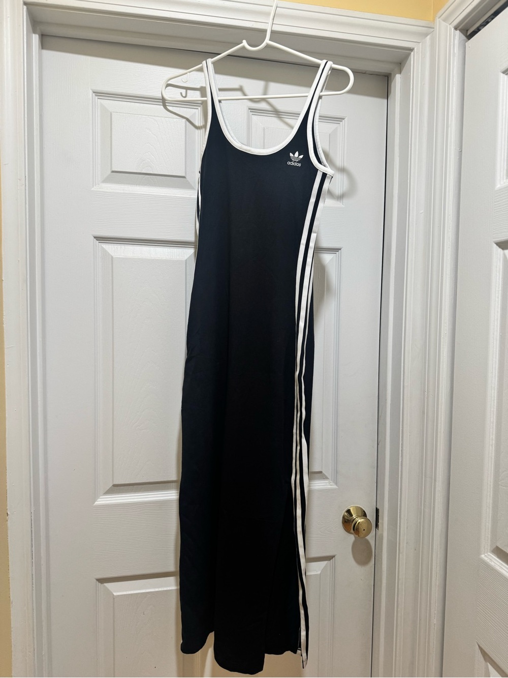 adidas Black Maxi Tank Dress with White Trim and Side Stripes